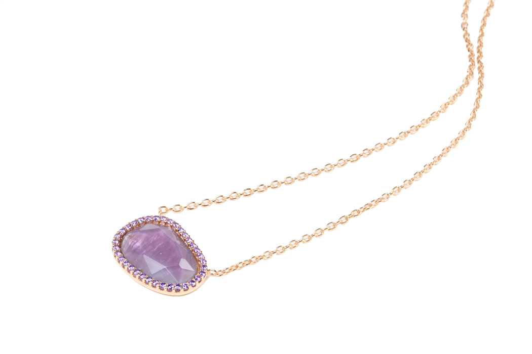 Purple Crystal with Zircon Pendant Necklace